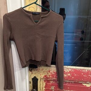 Brandy Melville Chocolate Ribbed Long Sleeve Top